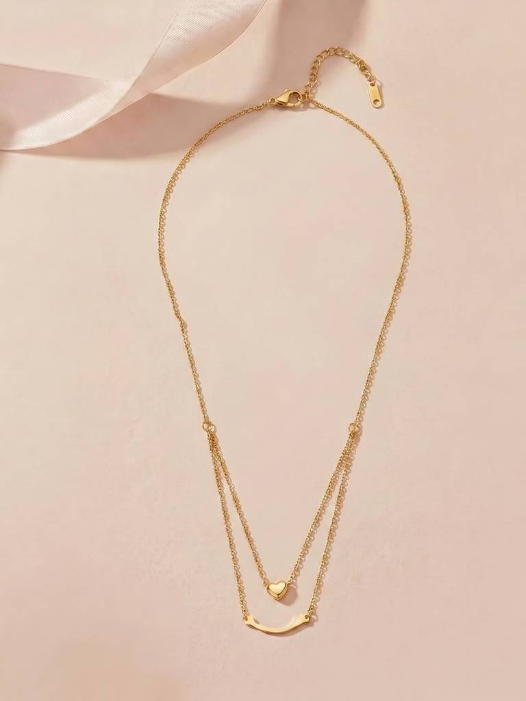 Mini Heart Bar Layer Necklace For Women - Waterproof & Anti-Tarnish : NK0696