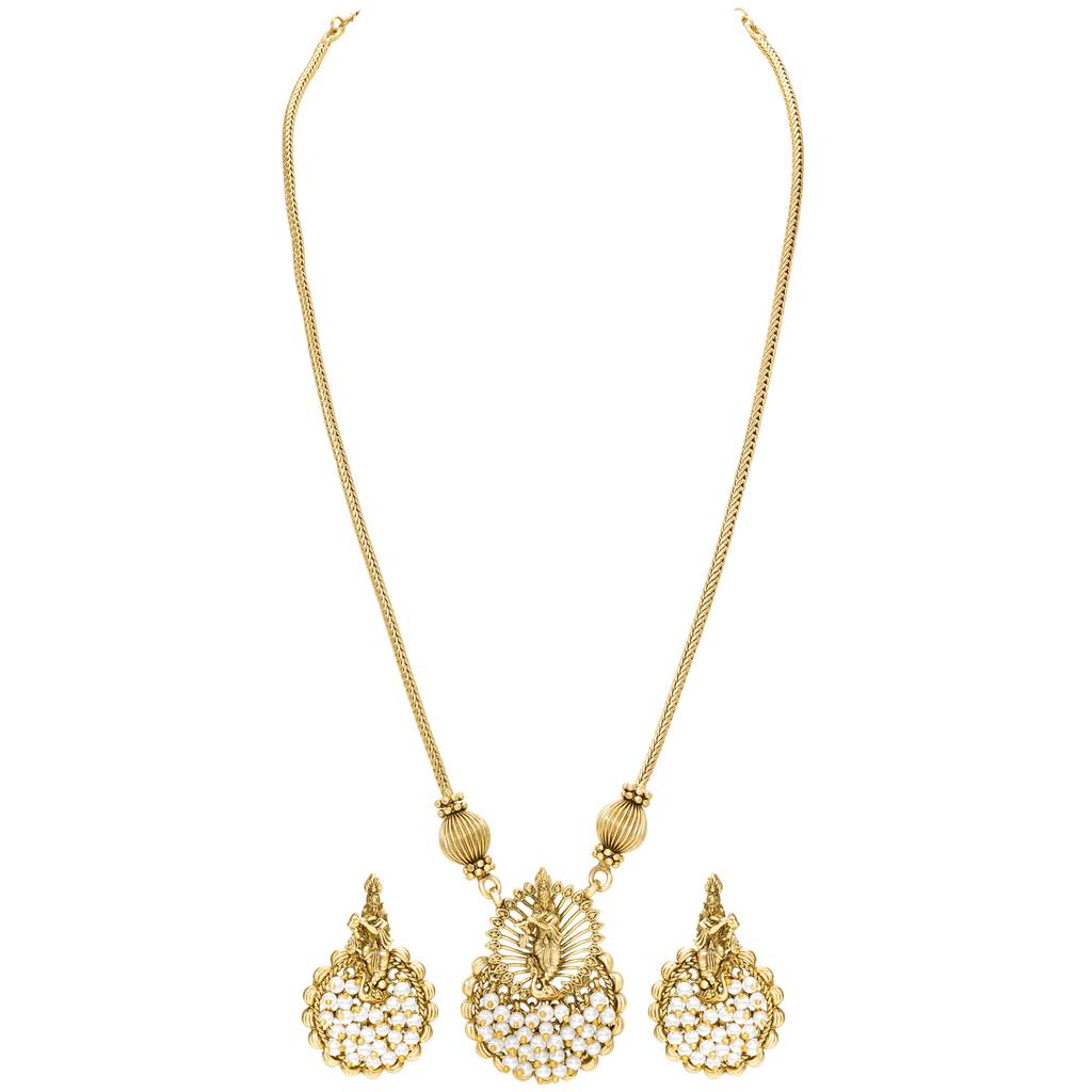 Women'S Gold Plated Ethnic Long Necklace Earrings Set Beads Studded Traditional Festive Bridal Jewellery Anniversa : PF47N78GW