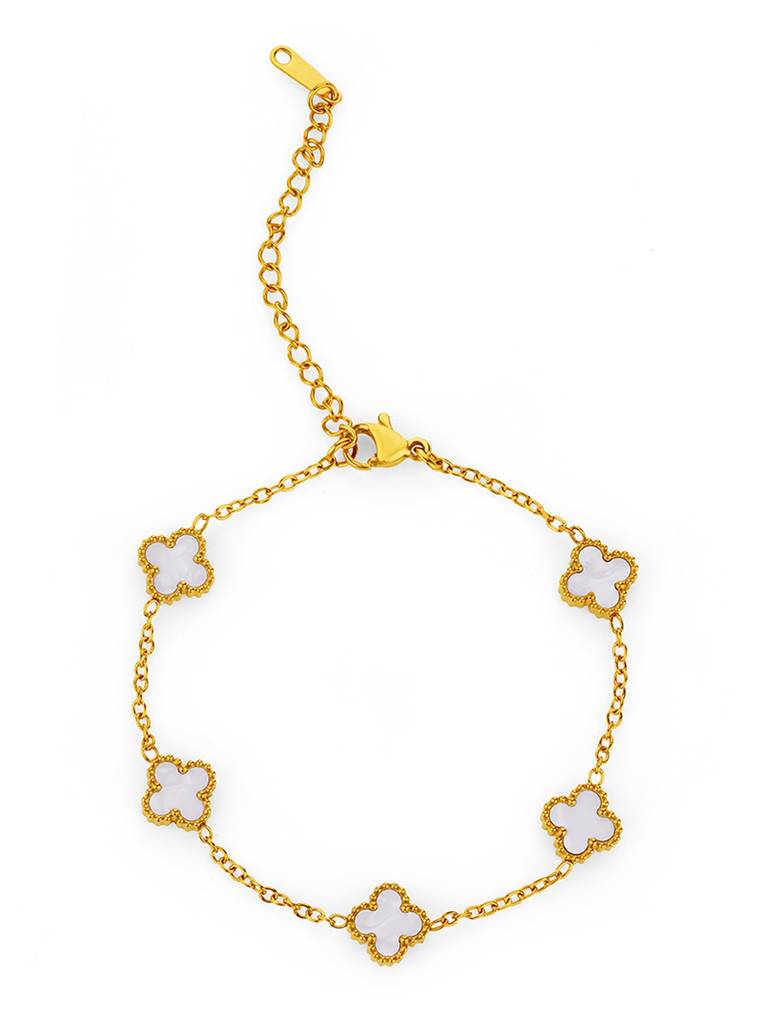 18K Gold Plated Golden Clover Bracelet Stainless Steel Waterproof & Anti-Tarnish : B61SJSS0G