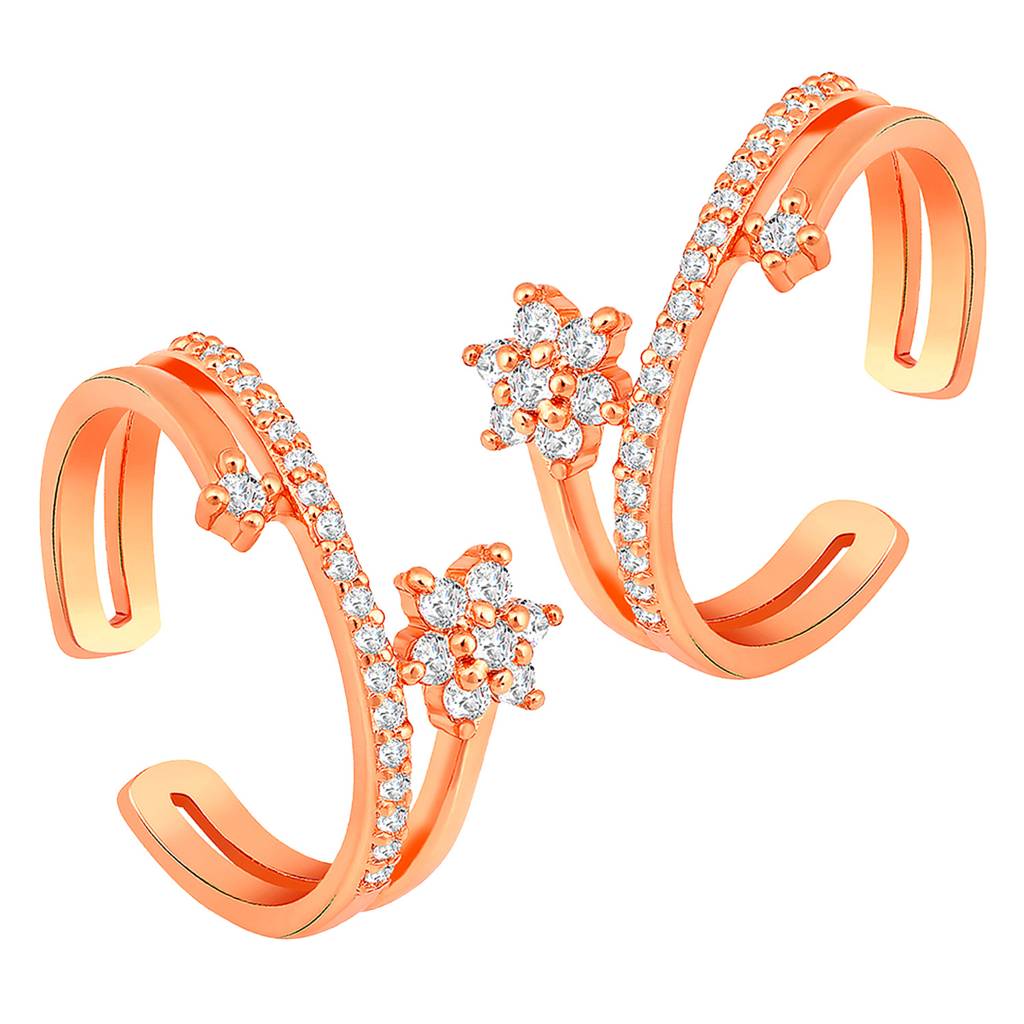 Peora Rose Gold Plated Cz Studded Adjustable Fancy Toe Ring Stylish Bichiya Daily Regular Jewellery For Women : PF30TR34C