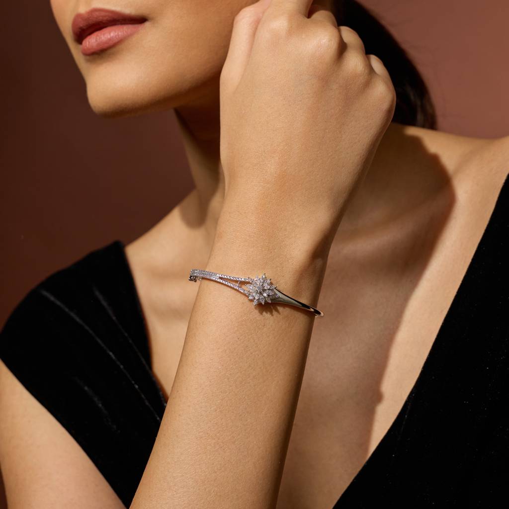 White Rodium - Plated Party Wear Zircon Kada - 446985 : 446985