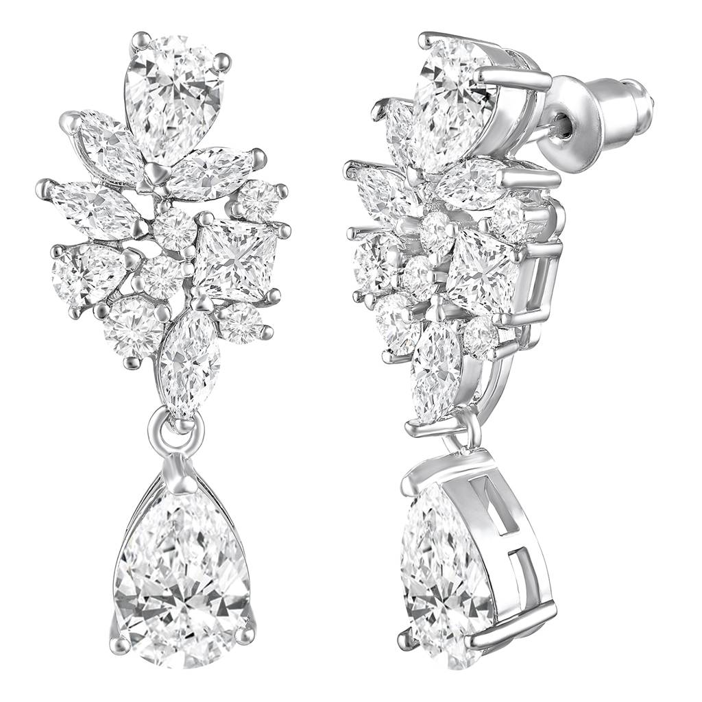 Silver Plated Cubic Zirconia & Crystal Studded Fancy Drop Earrings Contemporary Fashion Jewellery For Women & Girls : PX8E210
