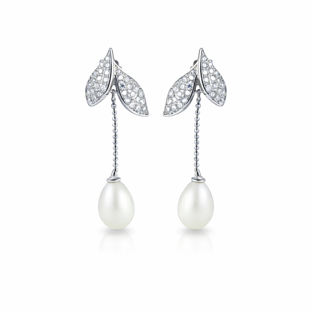 Pearl Whisper Leaf Drops : TREBJX0019Silver