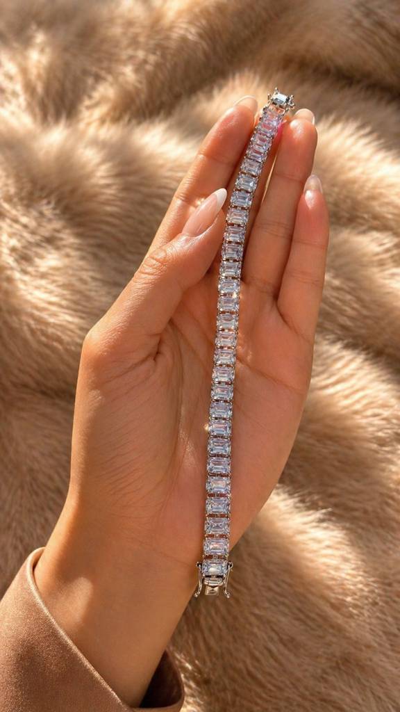 Emerald Cut Diamond Solitaire Anti Tarnish Tennis Bracelet For Women : 400063