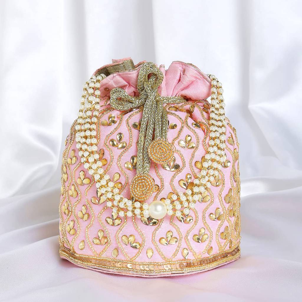 Potli Bag For Women Handmade Evening Wristlet Handbag Stylish Bridal Purse Fashion Bag For Girls (P88B) : P88PK