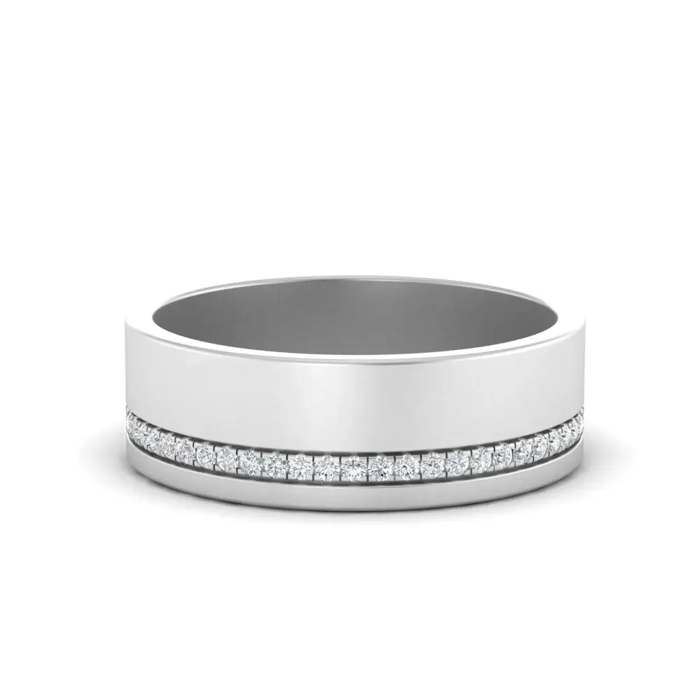 Asymmetrical Diamond Groove Men'S Band | Modern Half Channel Design : RCC0009-YE-Silver925-LabD-9