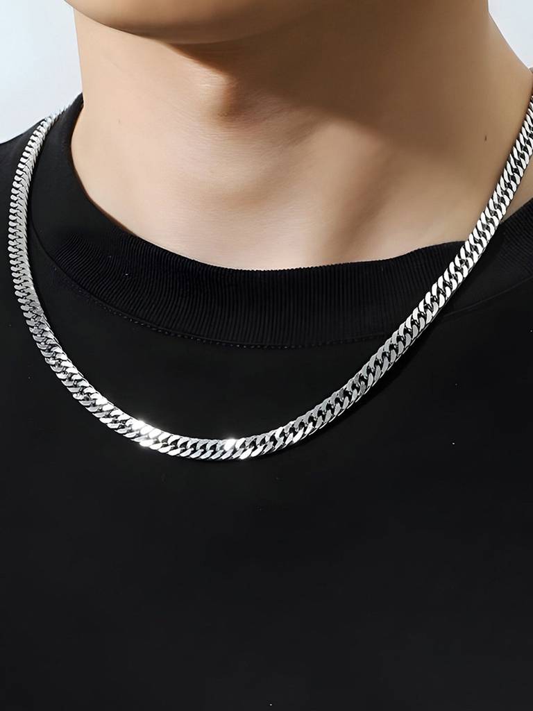 Peora Silver Plated Stainless Steel Cuban Chain Stylish Fashion Jewellery For Men : PX5CH67