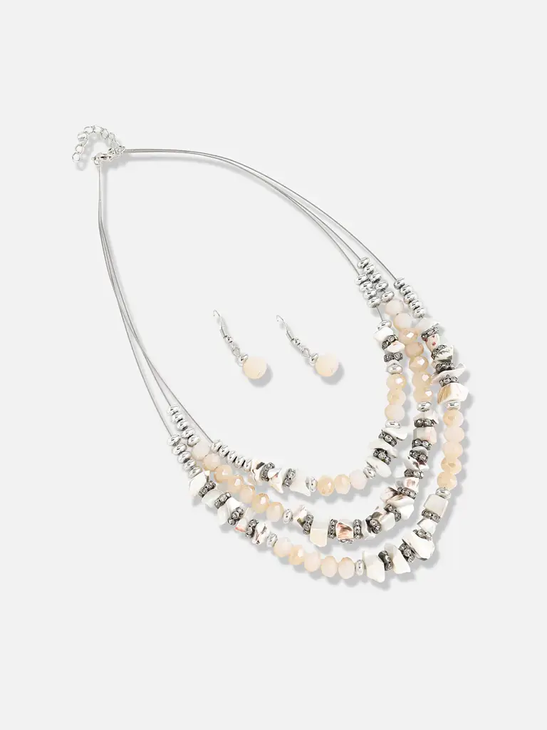 Silver Plated Designer Stone Casual Necklace And Earring Set For Women : SOHNCK3239