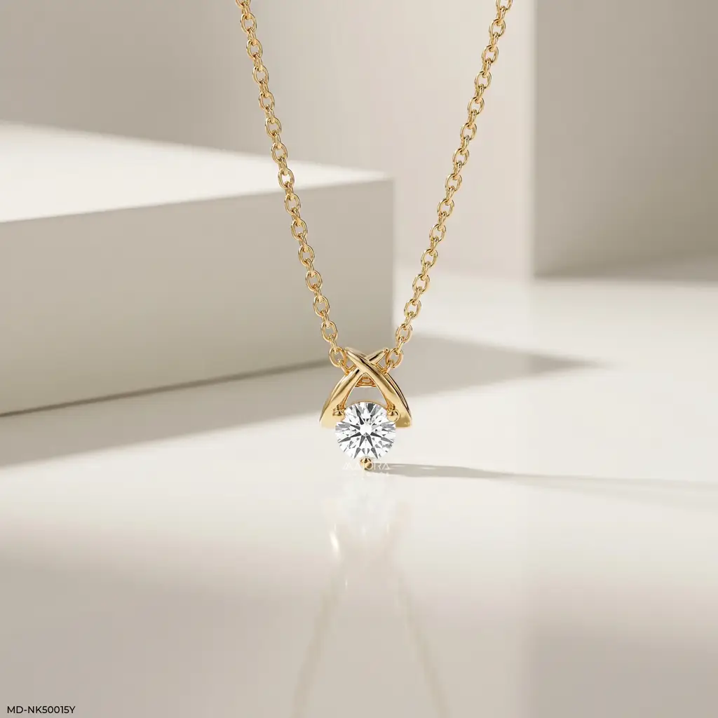 Intertwined V-Bail Lab-Grown Diamond Solitaire Pendant Necklace : MD-NK500015Y