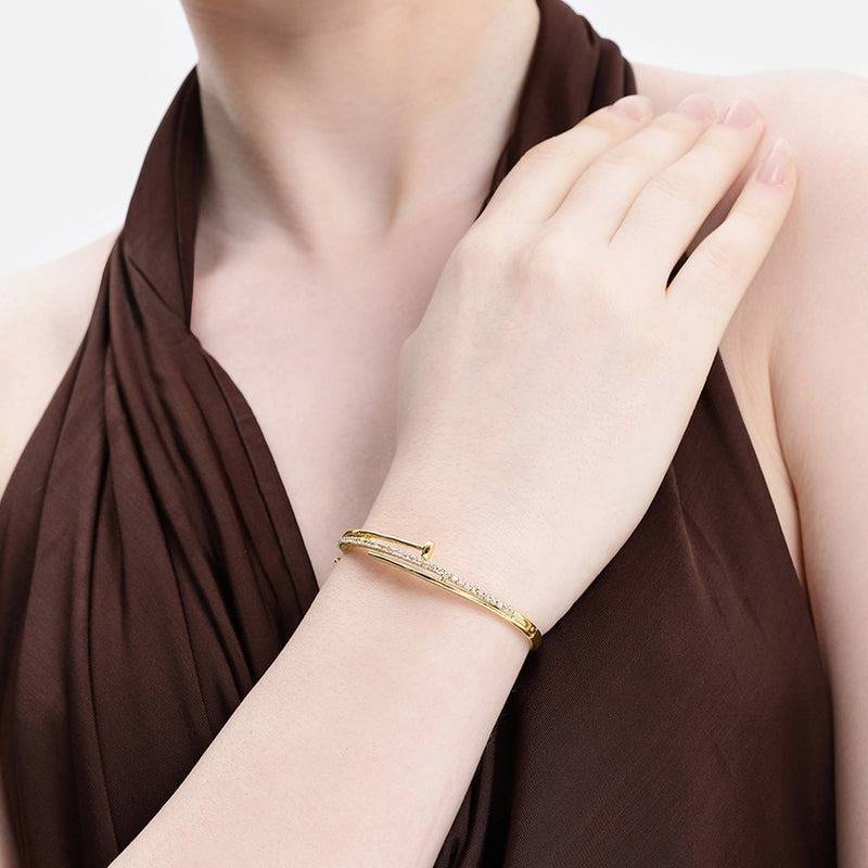 Gold Plated White Cz Slim Wave Kada Bracelet For Women | Everyday To Occasion : AD-158-IGWEBR