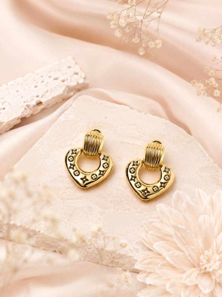 18K Gold Plated Heart Hoop Anti-Tarnish Waterproof Earrings : AN-LJ-GO-0001-DE