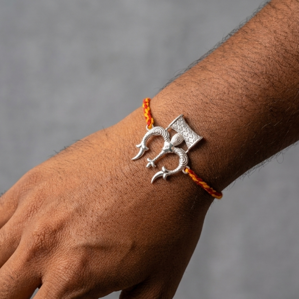 Silver Plated Shiva Trishul Damru Rakhi : DTSHIVATRISHUL-01