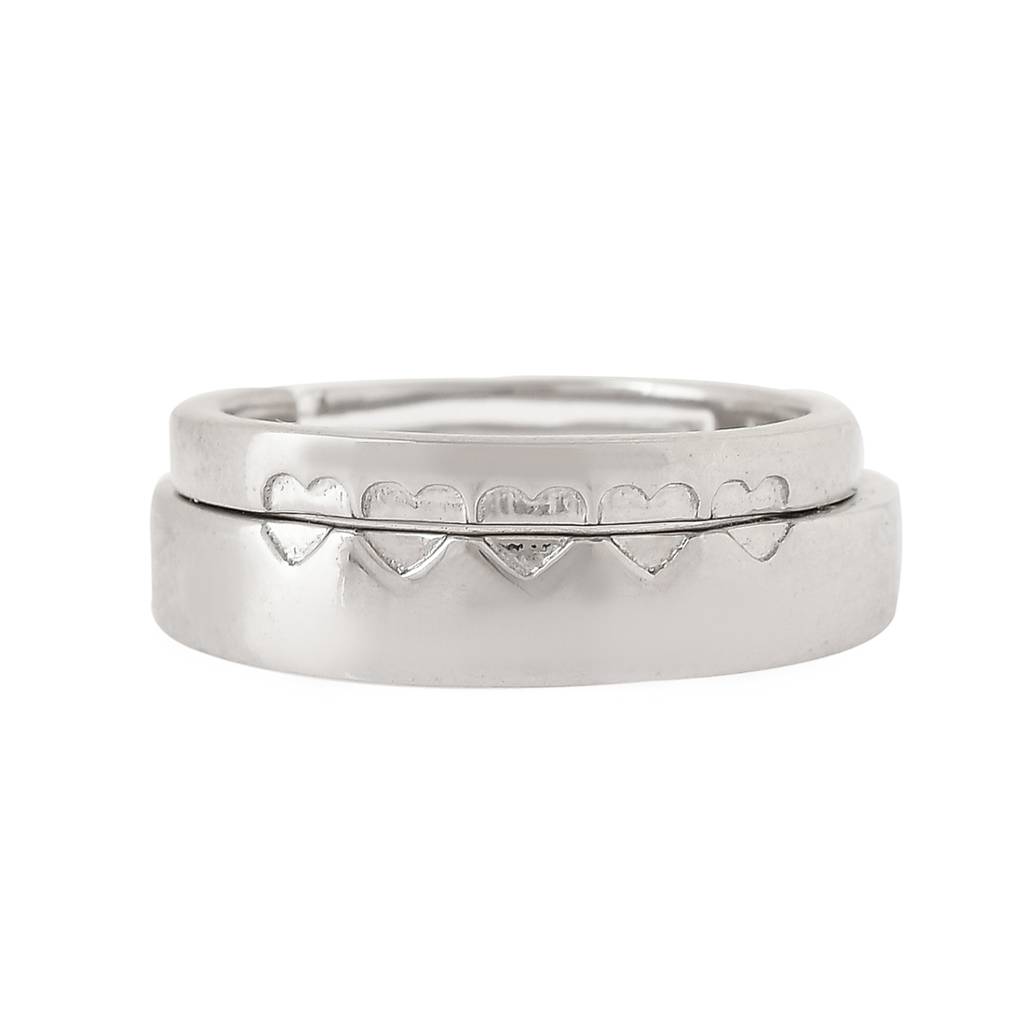 925 Sterling Silver Valentine'S Day Collection Aligned Hearts Couple Band Rings : 8905124492828