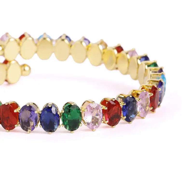 Gold Finish Multicolor Crystal Bracelet | Open Cuff | Adjustable Fit | Evening Glam : CNYH-008-IGBR-BR