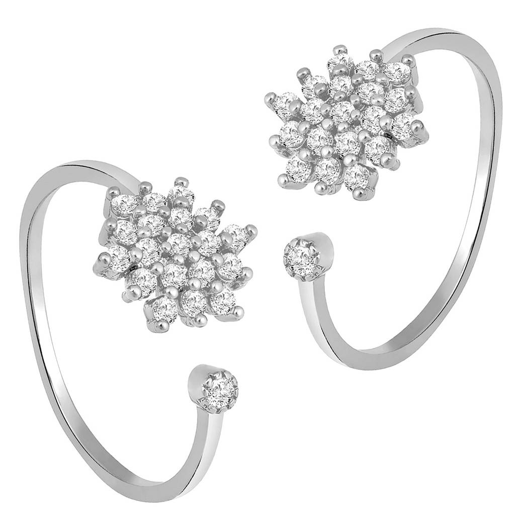 Peora Silver Plated Cubic Zirconia Studded Adjustable Floral Toe Ring Stylish Bichiya Daily Regular Fancy Jeweller : PF30TR18S