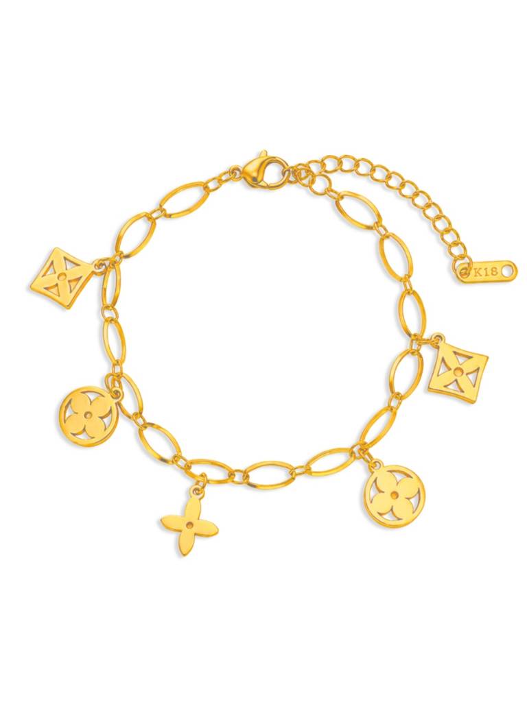 18K Gold Plated Stainless Steel Waterproof & Anti-Tarnish Flora Charm Bracelet : B71SJSS0G