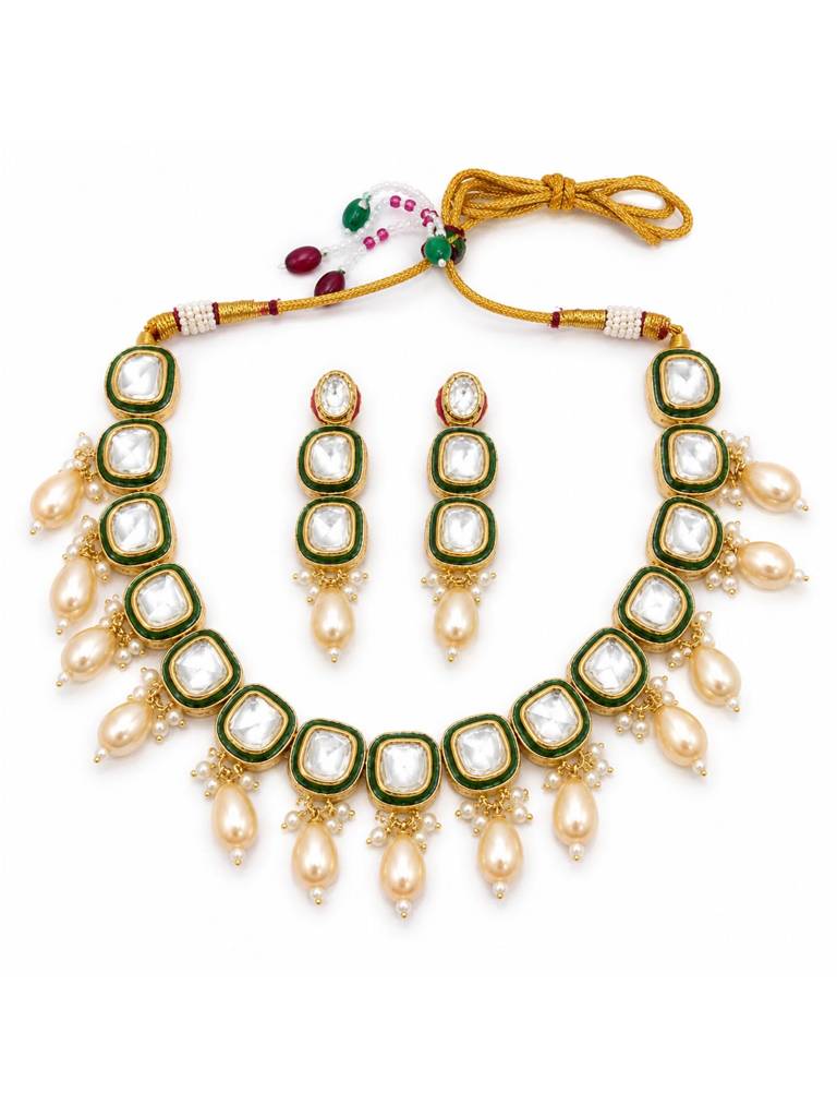 Ethnic Glam Kundan Necklace Set | Wedding Celebration Fashion Jewellery : OSLFJ-405-IGCM_NKER