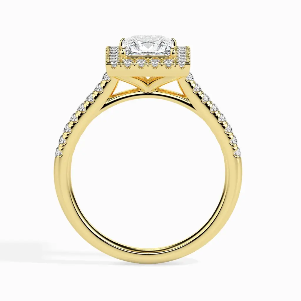 1 Carat Princess Solitaire Ring With Halo In Diamond Band : 14kYellowZNR149F10