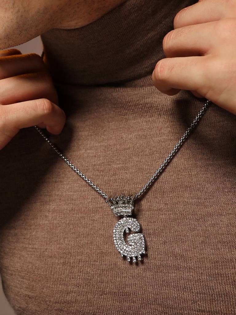Men'S The Drip Alphabet Pendant Necklace - Metallic Silver : FANC1096-G
