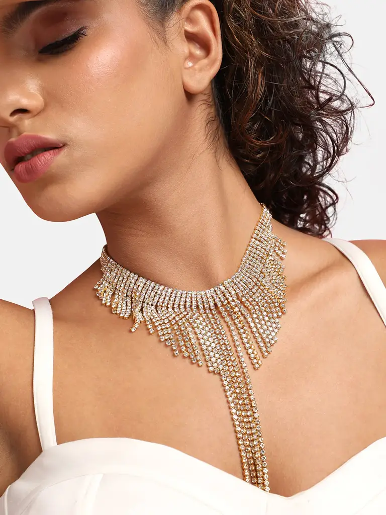Briallen-Sohi Artificial Stones Gold Plated Necklace : SOHNCK3410