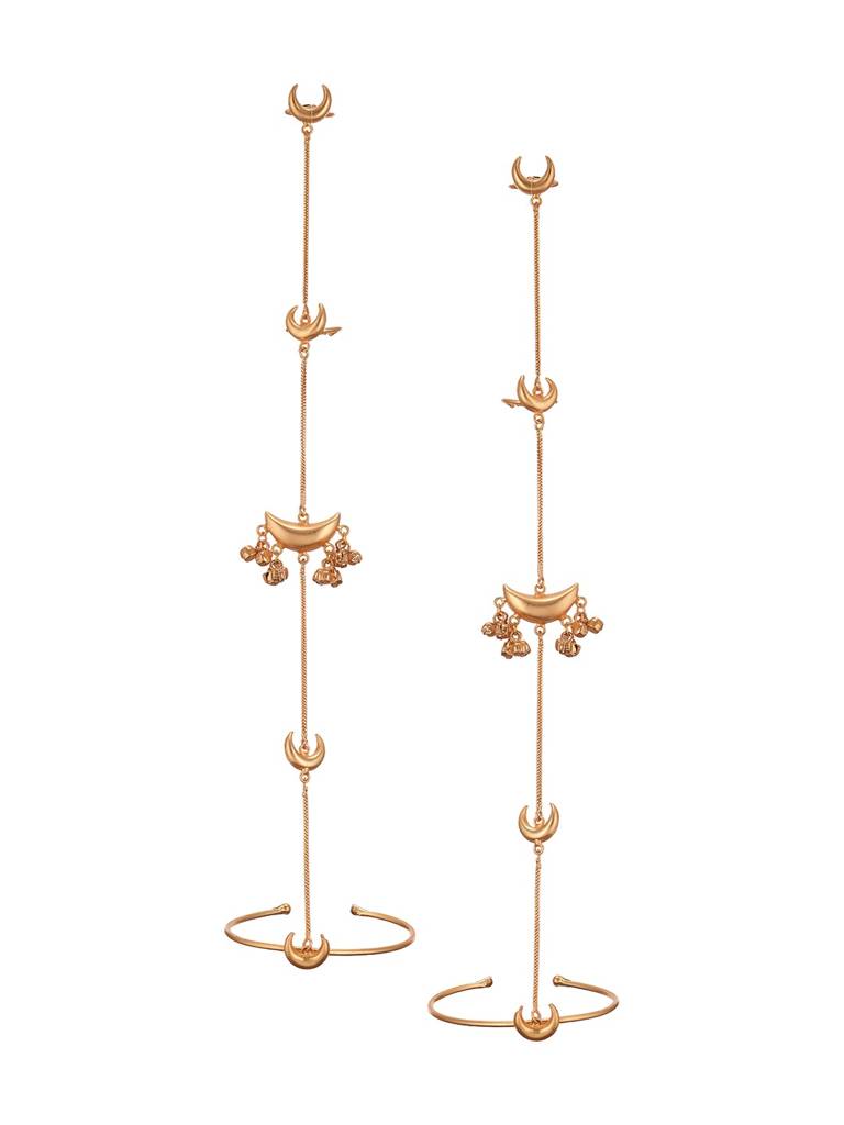 Set Of 2 Gold Plated Chand Ghungroo Single Line Minimal Statement Hathphool : SJHP3006