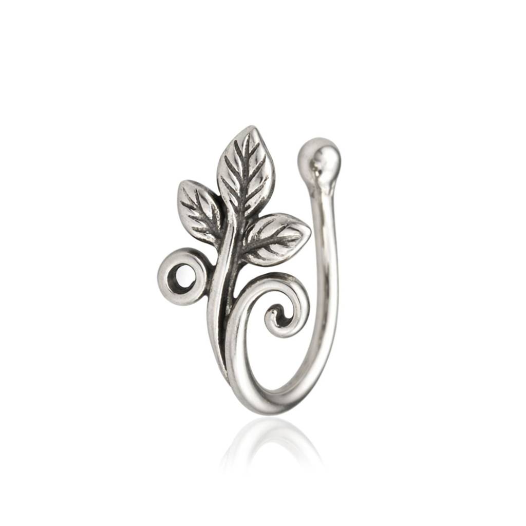 Leaf & Vine Clip-On Nose Pin 925 Sterling Silver Oxidized : CNP-0003