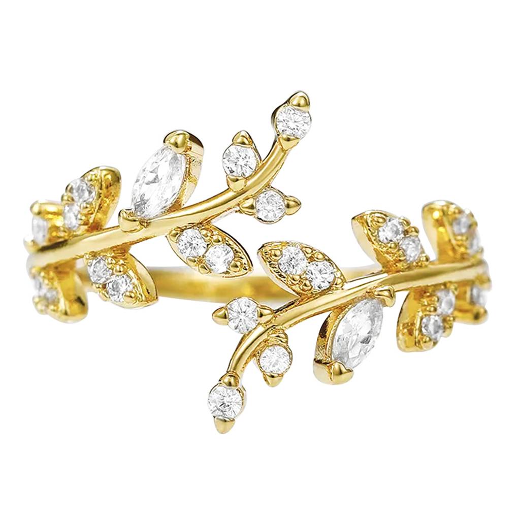 Gold Plated Crystals Studded Leaf Style Finger Ring Fashion Jewellery Gift For Women & Girls : PX8R75G-7