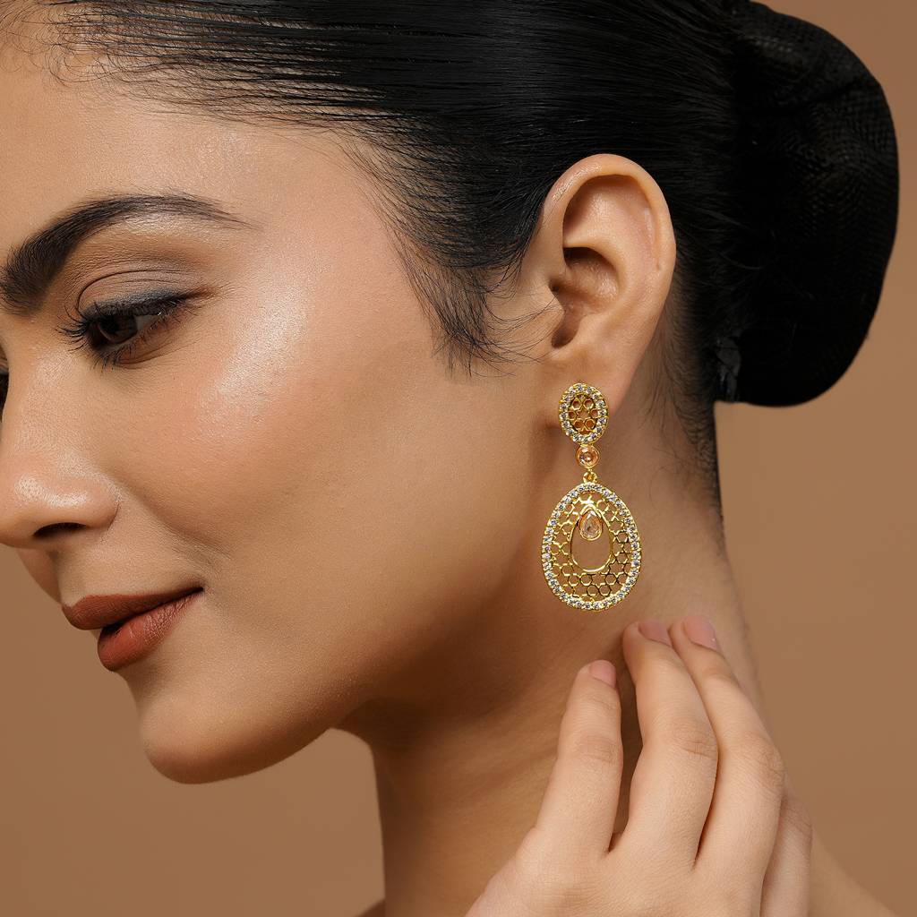 Noor Everglow Honeycomb Teardrop Dangle Earrings : 8905124587395