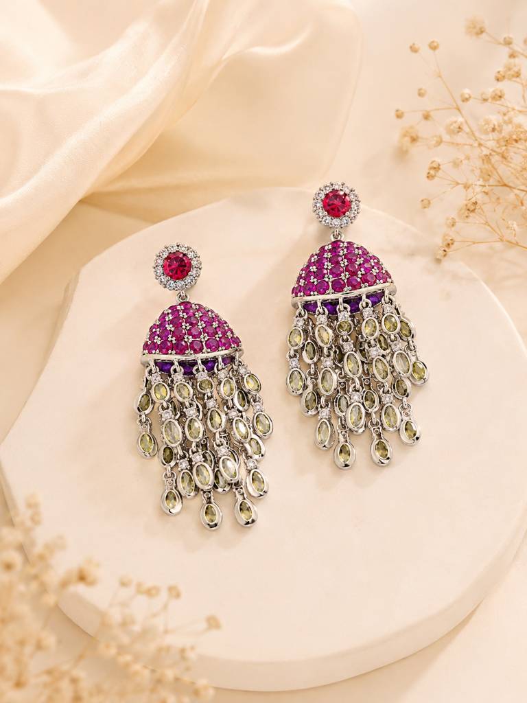 Red Dome Tassel Jhumka-Style Earrings : AN-VM-PI-0123-DE