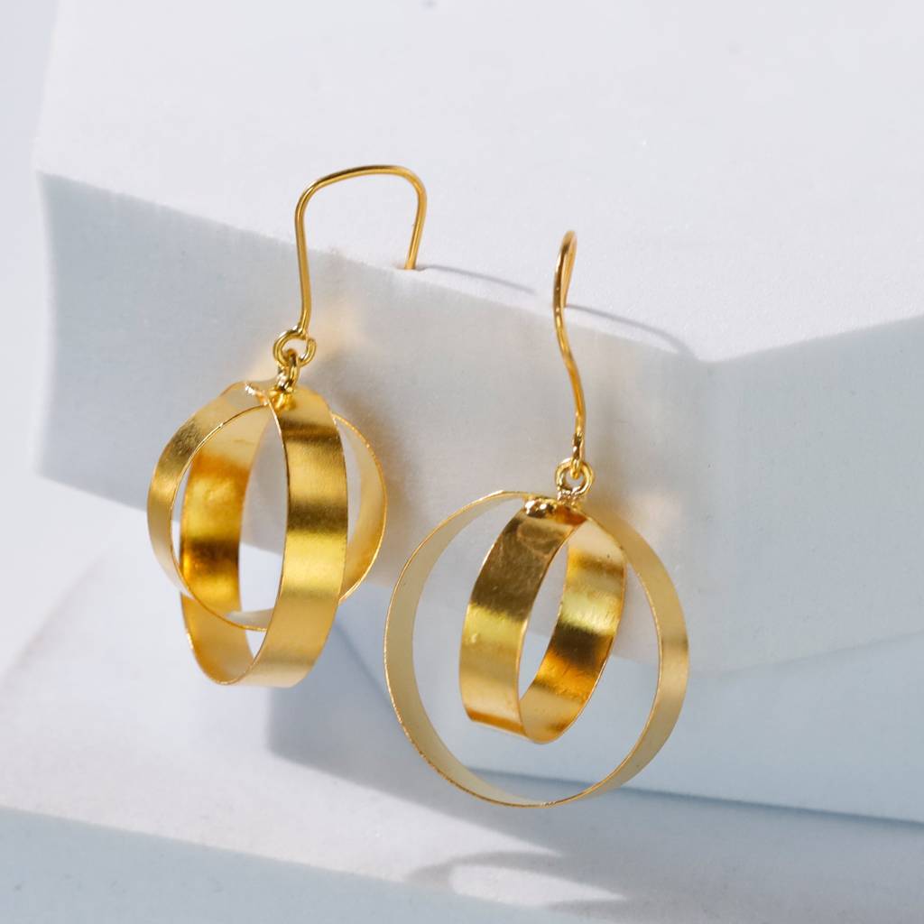 Hula Hoops - Fold Earrings|  92.5 Silver | 22K Gold Plated : Silver_Round_in_Round_Earrings_(GoldPlated)_Apr25