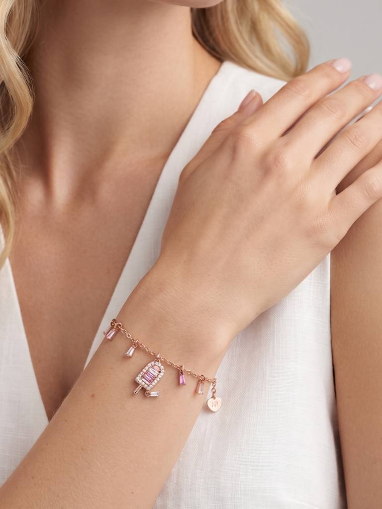 925 Silver Rosy Lollipop Charm Bracelet For Women : BR-87