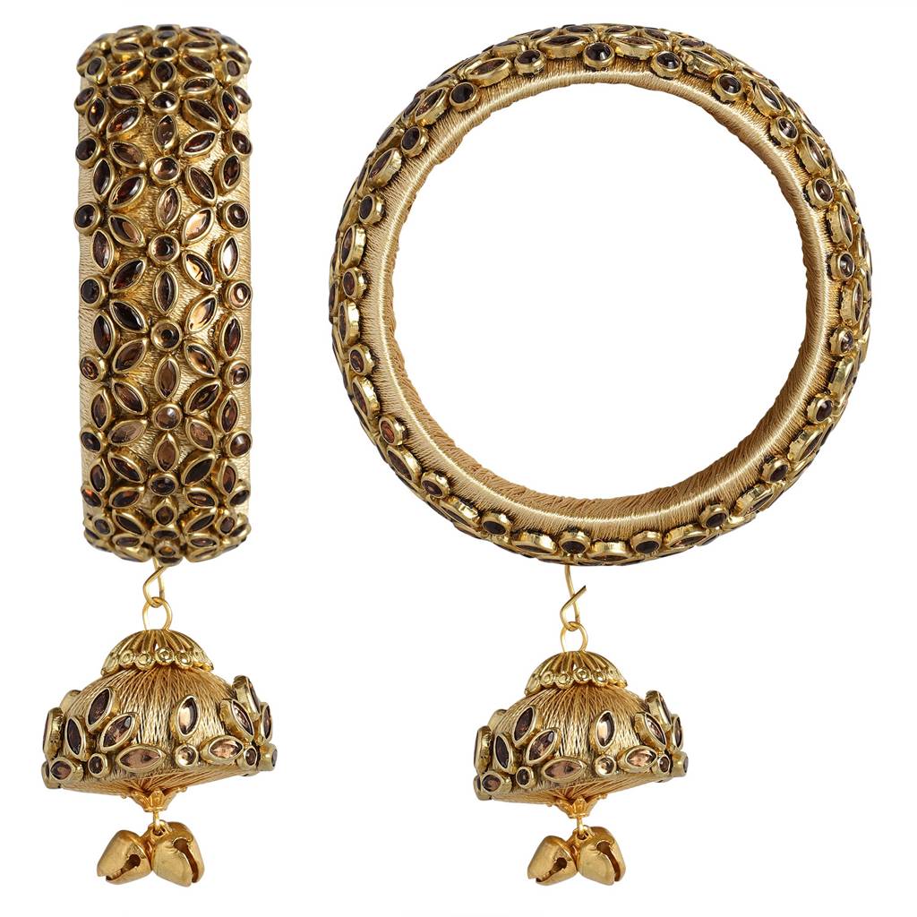 Peora Silk Thread Crystal Design With Dangling Jhumki Chuda Chura Bangle Set For Women : PF51B72CRM