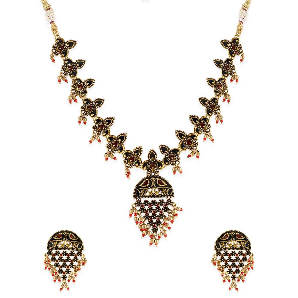 Arabian Nights Antique Gold Round Brass Jewellery Set : 8905124424102