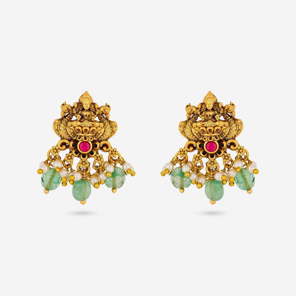 Ruby-Green Gold - Plated Festive Antique Earring - 463364 : 463364