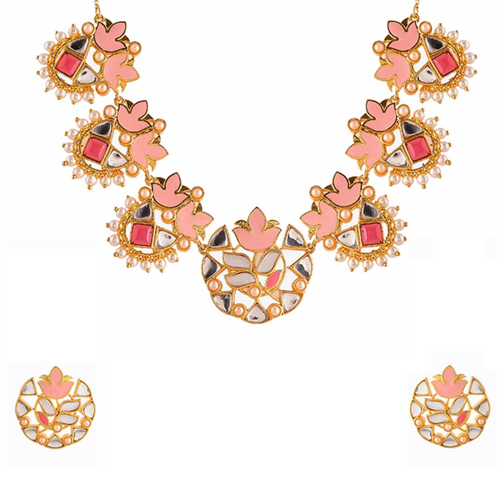 Forever More Floral Enamelled White Pearls Jewellery Set : 8905124497922