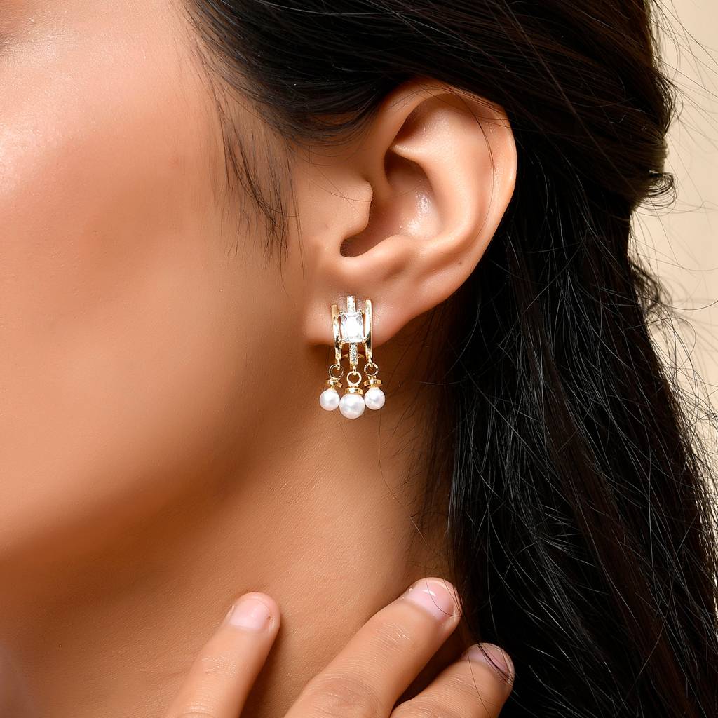 Sparkling Elegance Crystal Pearl Drop Stud Earrings : 8905124552805