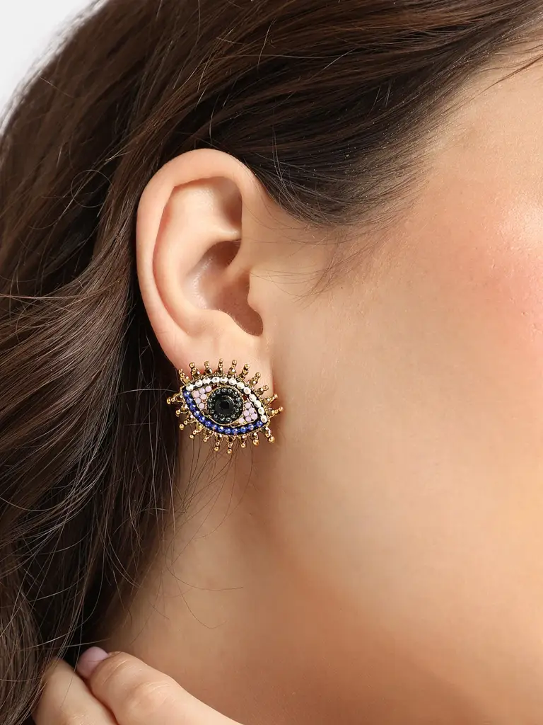 Jerika-Women'S White & Blue Evil Eye Stud Earrings : SOHIER9769