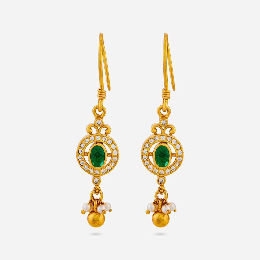 Green Gold - Plated Festive Temple Earring - 465025 : 465025