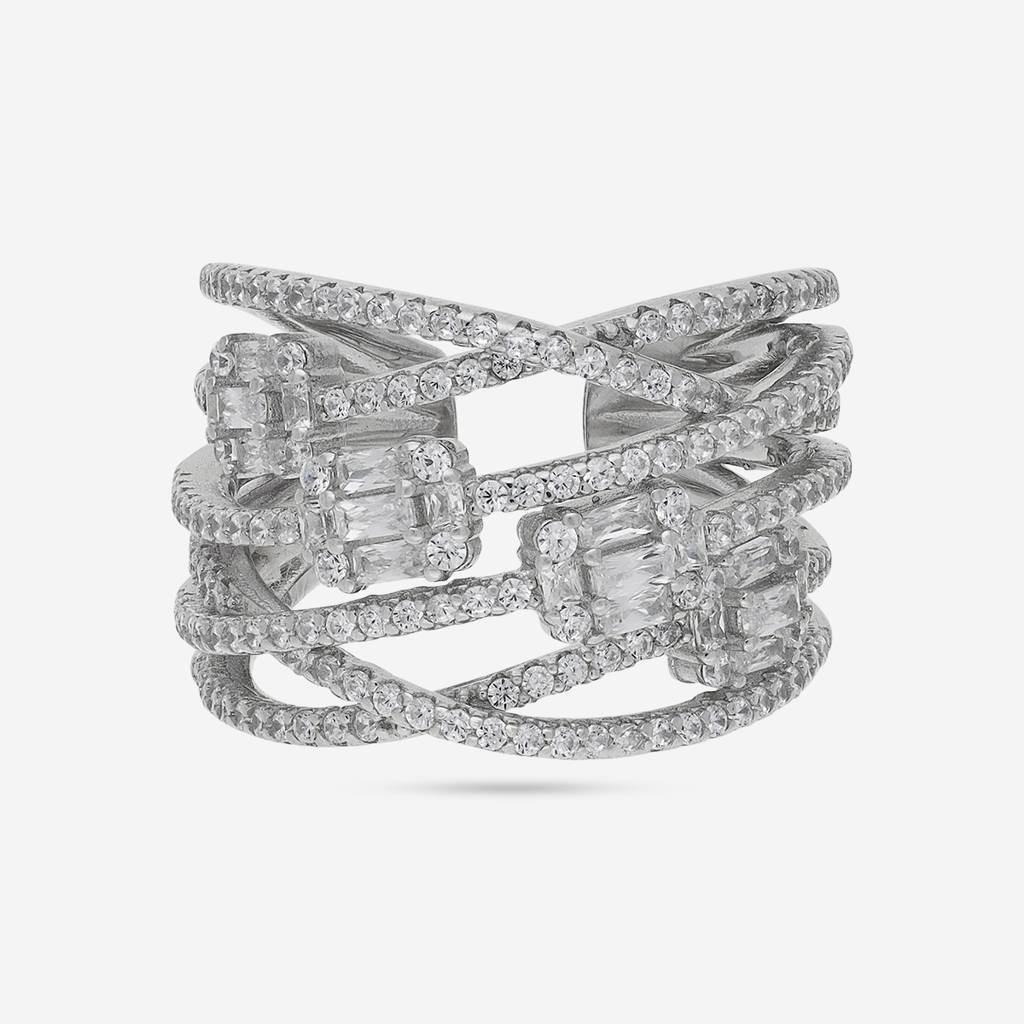 White Rhodium - Plated Office Wear Silver Finger Ring - 453275 : 453275