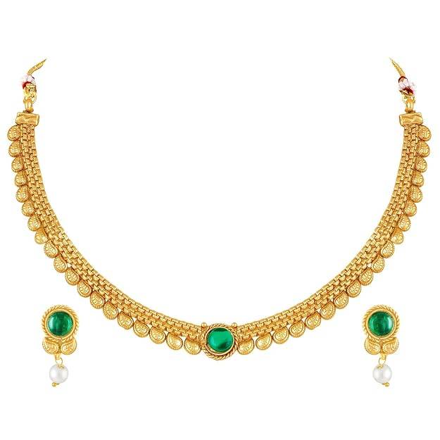 Gold Plated Ethnic Rani Pink Necklace Earrings Set For Women & Girls : PF47N59RP