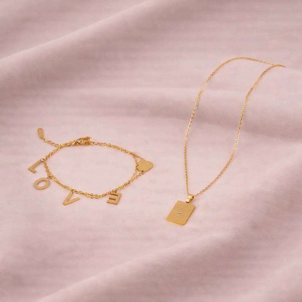 Love Destiny Necklace And Bracelet Combo : NBC-034-G-1