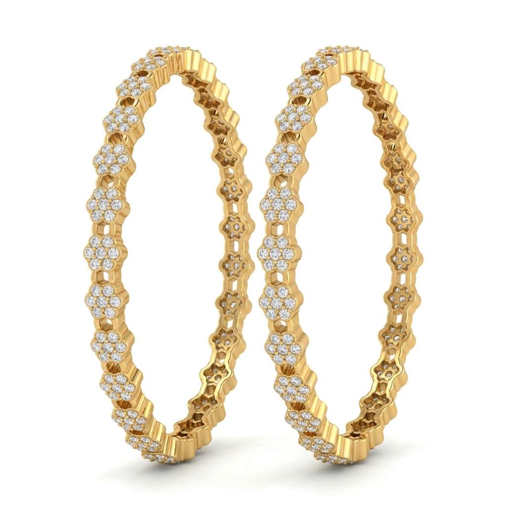 Elegant Gold Plated Floral Cz Diamond Bangle Set | Traditional Indian Jewelry For Women (Set Of 2) : TP2489GP_2-4