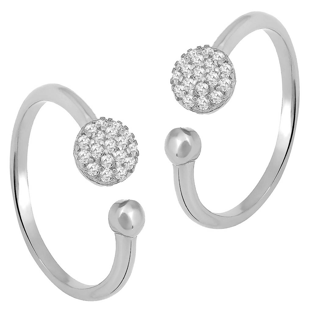 Peora Silver Plated Cz Studded Adjustable Toe Ring Stylish Fancy Bichiya Daily Regular Jewellery For Women : PF30TR14S