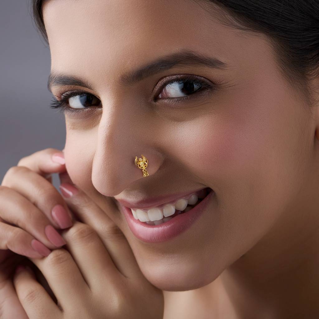 Yuvora 18K Yellow Gold Celestial Embrace Nose Pin For Women | Screw Back Closure | Bis Hallmarked | Pure : PCNP1098-DC-18YG-IS