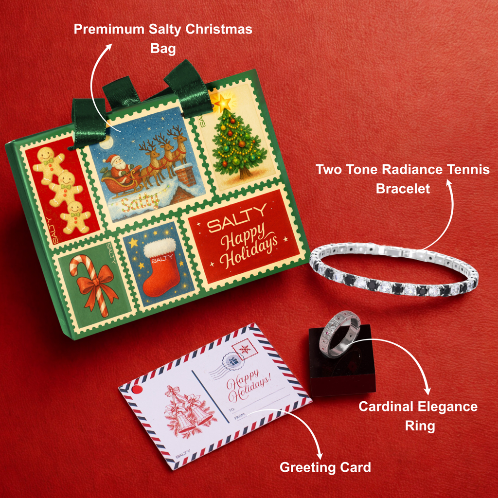 Salty Secret Santa Christmas Tennis Spark Gift Box For Men (Bracelet + Ring Set) : XMAS-ALPHA-BOX2