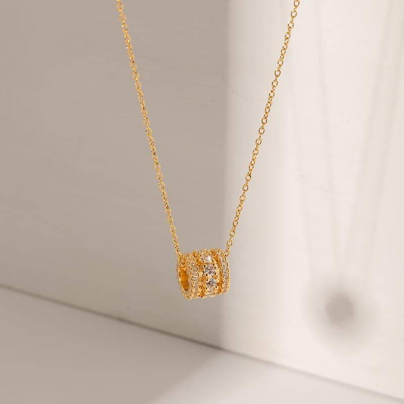 Golden Stainless Steel & 18K Gold Pvd Premium Necklace For Women | Elegant Crystal Barrel Pendant With Chain | Ant : NW2312028