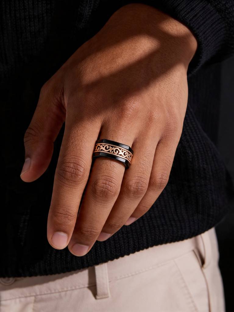 Touch925 Pure 925 Silver Men'S Filigree Onyx Ring : CHGR336