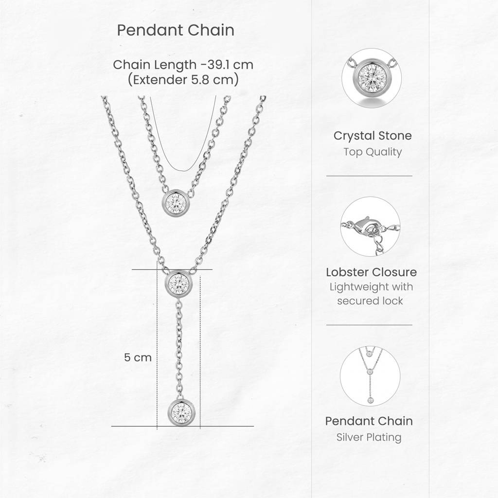 Crystal Studded Fancy Two Layer Chain Necklace Jewellery For Women & Girls : PX9N272SW