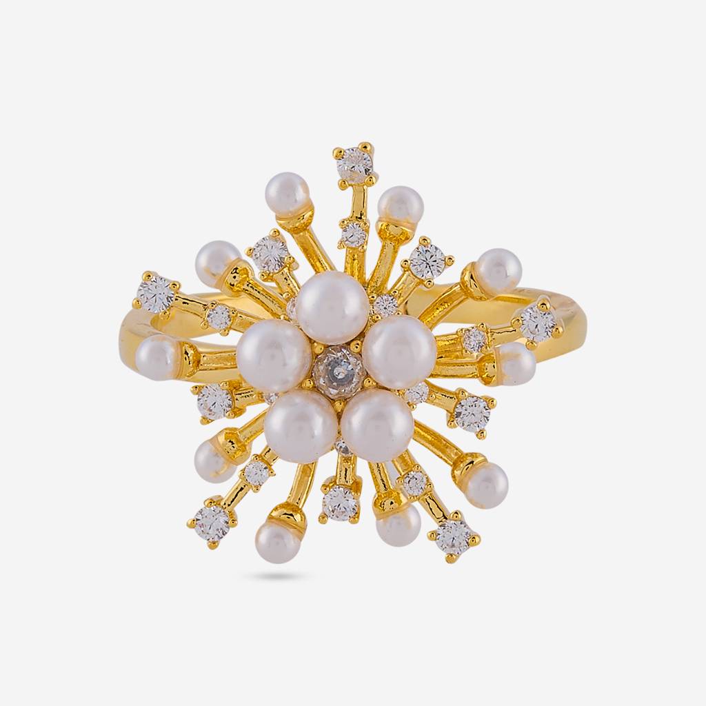 Pearl Gold - Plated Casual Wear Trendy Zircon Finger Ring - 476701 : 476701