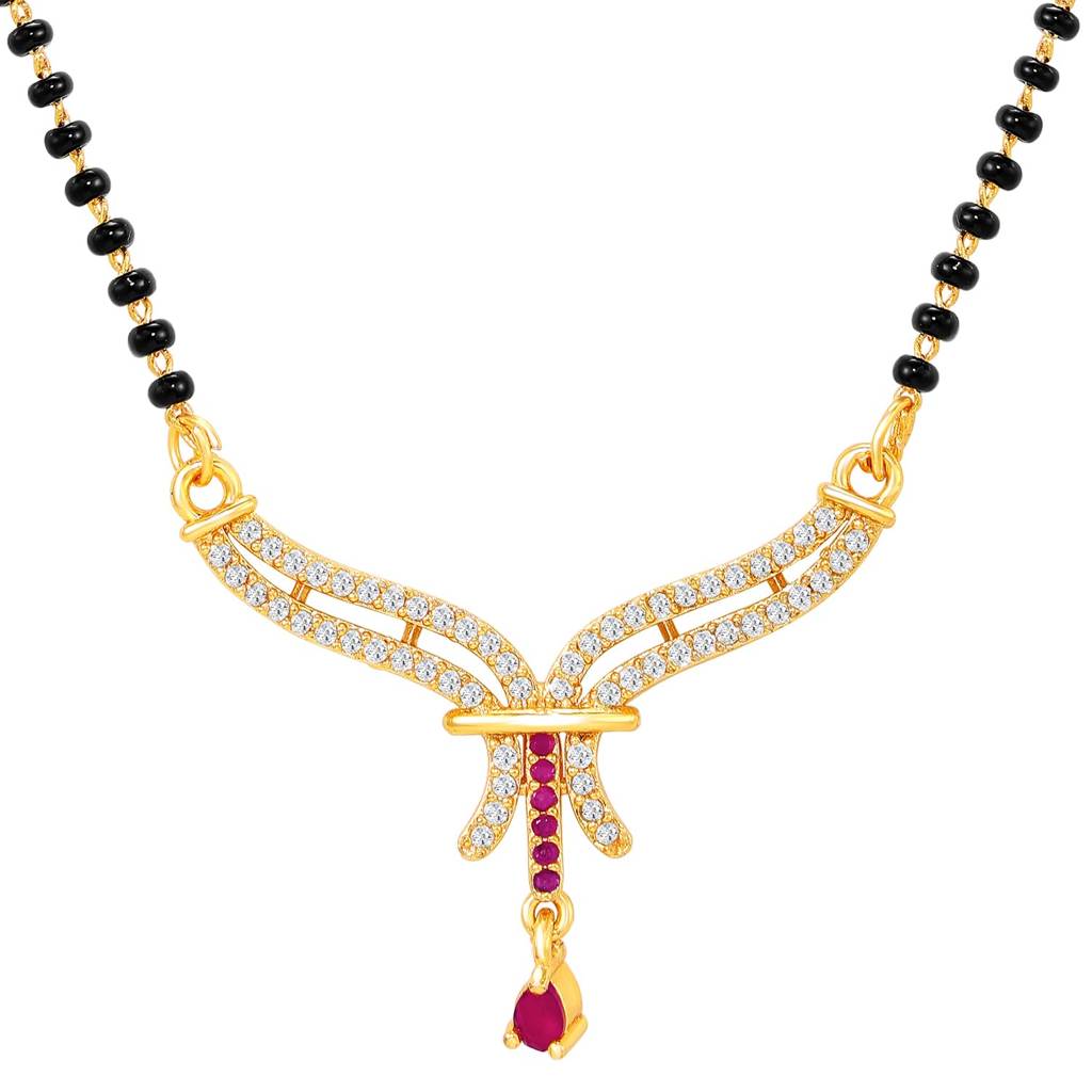 Gold Plated Rani Pink Cz Studded Stylish Mangalsutra For Women | Festive & Bridal Jewellery, Anniversary Birthda : PF04MS20RPW